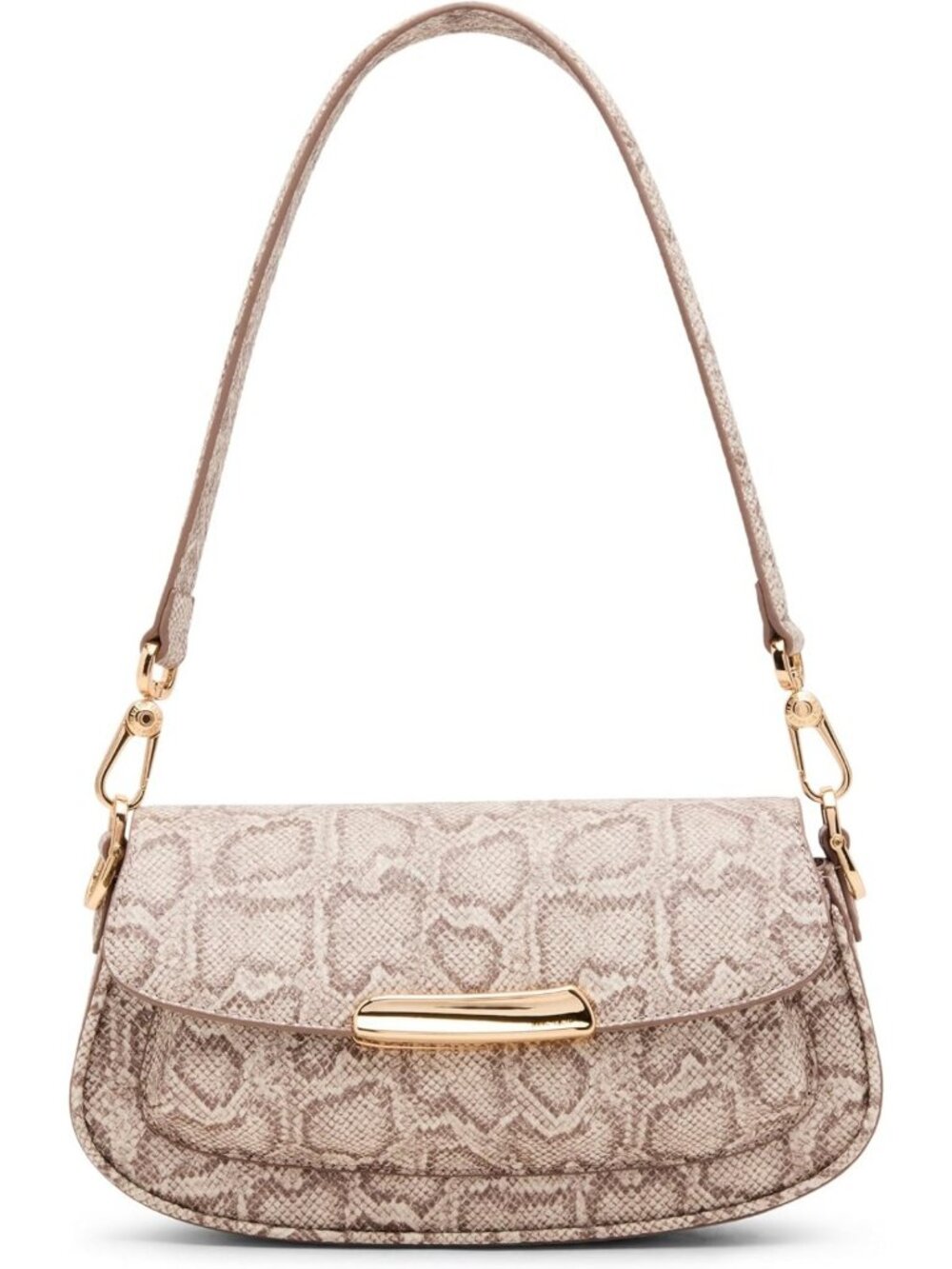 Faux Snake Print Small Shoulder Bag with Sculpted Plaque, Stylish Mink Color